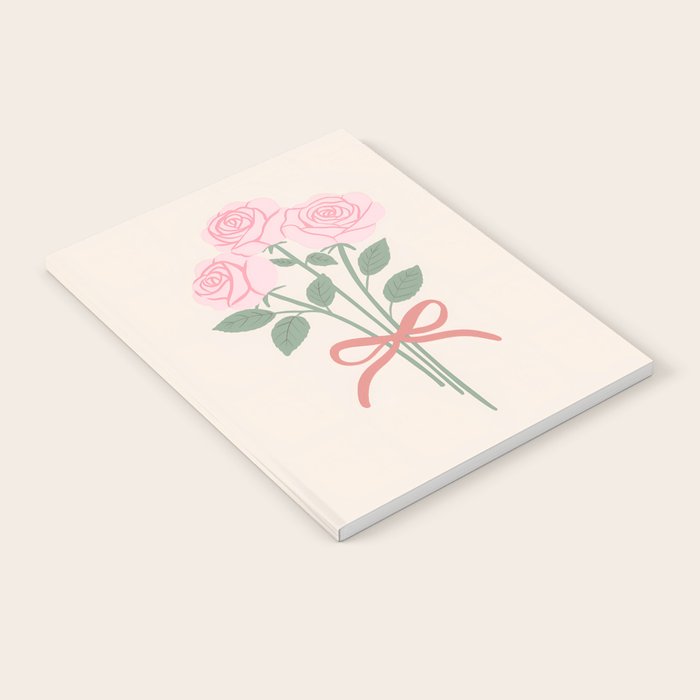 Vintage Pink Rose Bouquets with Ribbon Bows on Cream Notebook Gallery Image 2
