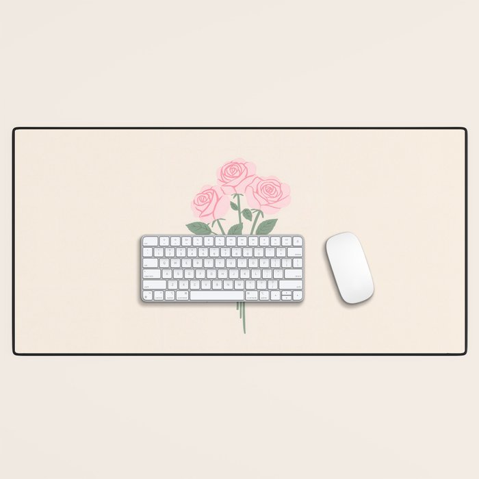 Vintage Pink Rose Bouquets with Ribbon Bows on Cream Desk Mat Gallery Image 1