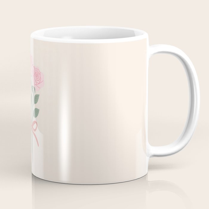 Vintage Pink Rose Bouquets with Ribbon Bows on Cream Coffee Mug Gallery Image 1