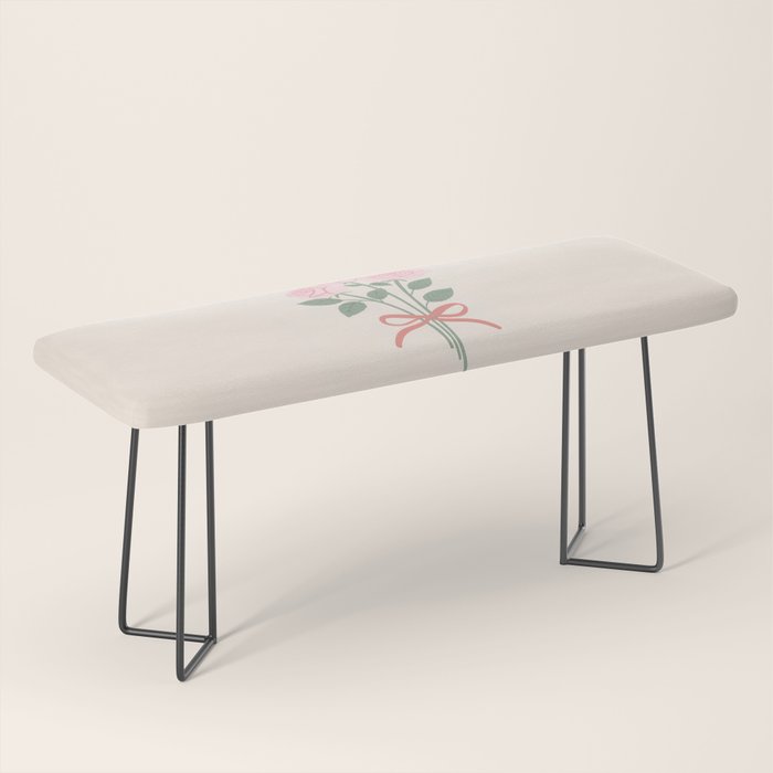 Vintage Pink Rose Bouquets with Ribbon Bows on Cream Bench Gallery Image 1