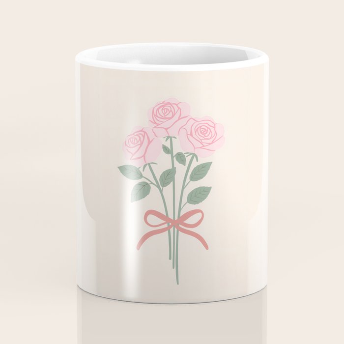 Vintage Pink Rose Bouquets with Ribbon Bows on Cream Coffee Mug Gallery Image 4