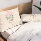 Vintage Pink Rose Bouquets with Ribbon Bows on Cream Pillow Sham Gallery Image 2
