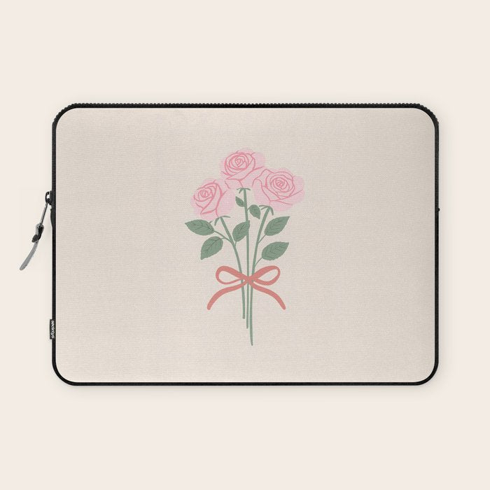 Vintage Pink Rose Bouquets with Ribbon Bows on Cream Laptop Sleeve Gallery Image 1