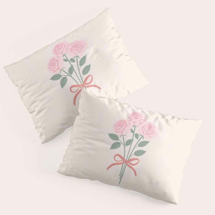 Vintage Pink Rose Bouquets with Ribbon Bows on Cream Pillow Sham Gallery Image 3