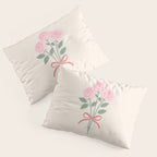 Vintage Pink Rose Bouquets with Ribbon Bows on Cream Pillow Sham Gallery Image 3