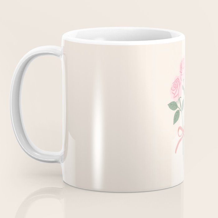 Vintage Pink Rose Bouquets with Ribbon Bows on Cream Coffee Mug Gallery Image 3