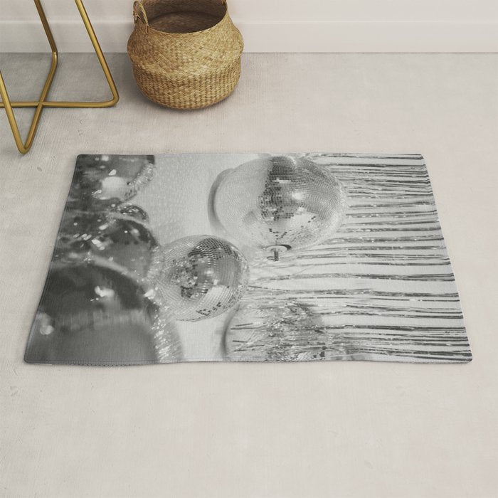 Disco Balls | Glitter Party Photo Art Print | Black & White 70s Sparkle Photography Rug Gallery Image 1