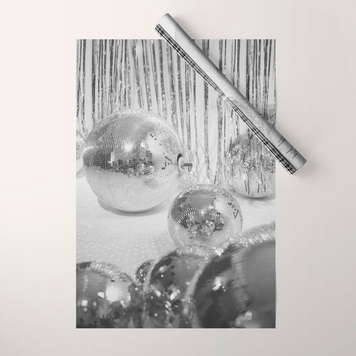 Disco Balls | Glitter Party Photo Art Print | Black & White 70s Sparkle Photography Wrapping Paper Gallery Image 1