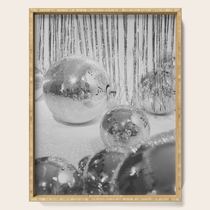 Disco Balls | Glitter Party Photo Art Print | Black & White 70s Sparkle Photography Serving Tray Gallery Image 1