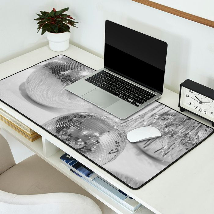 Disco Balls | Glitter Party Photo Art Print | Black & White 70s Sparkle Photography Desk Mat Gallery Image 2
