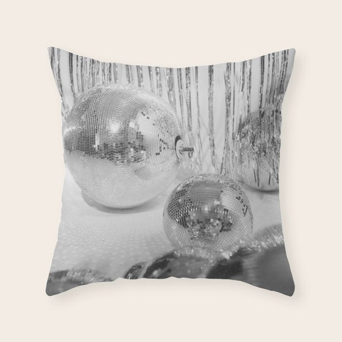 Disco Balls | Glitter Party Photo Art Print | Black & White 70s Sparkle Photography Throw Pillow Gallery Image 1