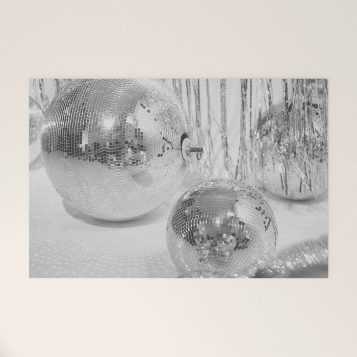 Disco Balls | Glitter Party Photo Art Print | Black & White 70s Sparkle Photography Welcome Mat Gallery Image 1