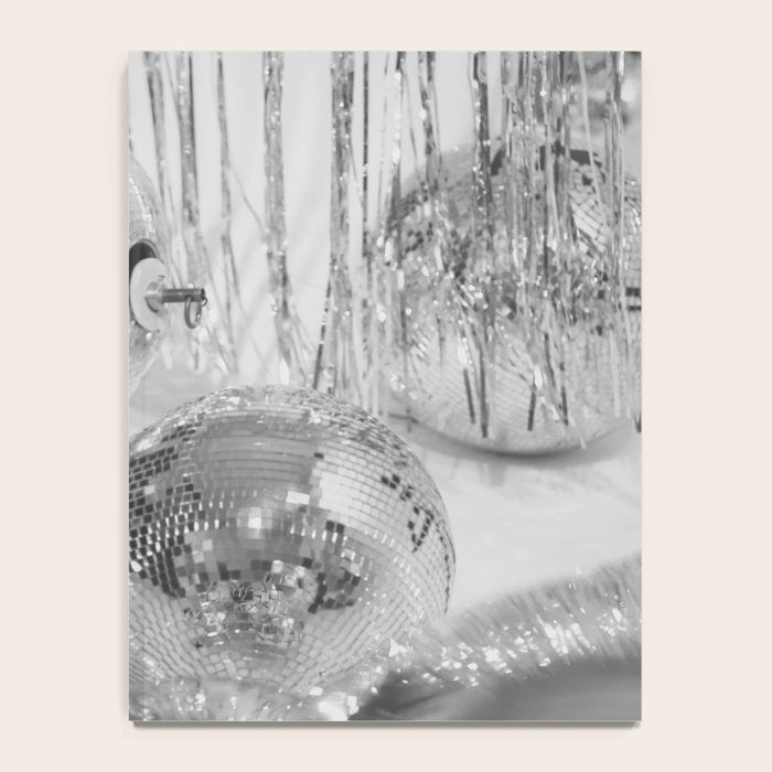 Disco Balls | Glitter Party Photo Art Print | Black & White 70s Sparkle Photography Notebook Gallery Image 4