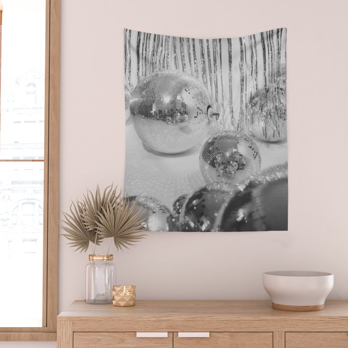Disco Balls | Glitter Party Photo Art Print | Black & White 70s Sparkle Photography Wall Tapestry Gallery Image 2