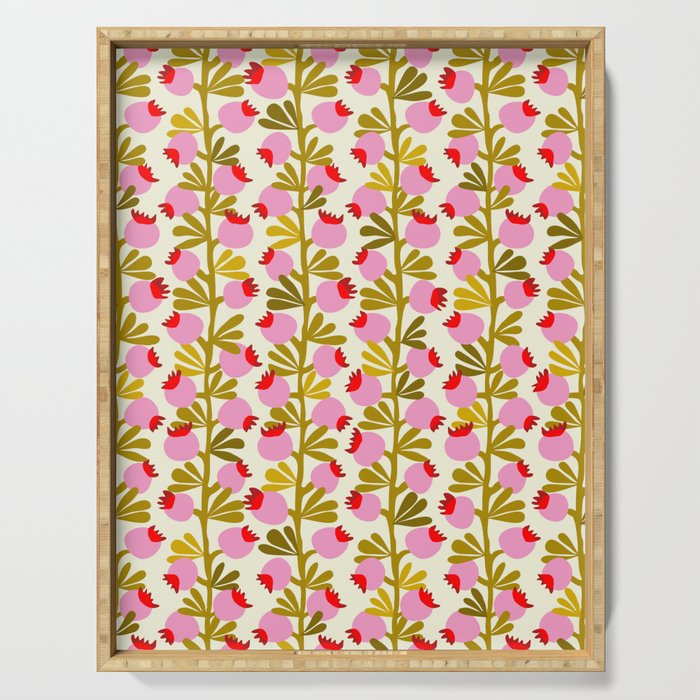 Minimal nordic flower pink with green Serving Tray Gallery Image 1