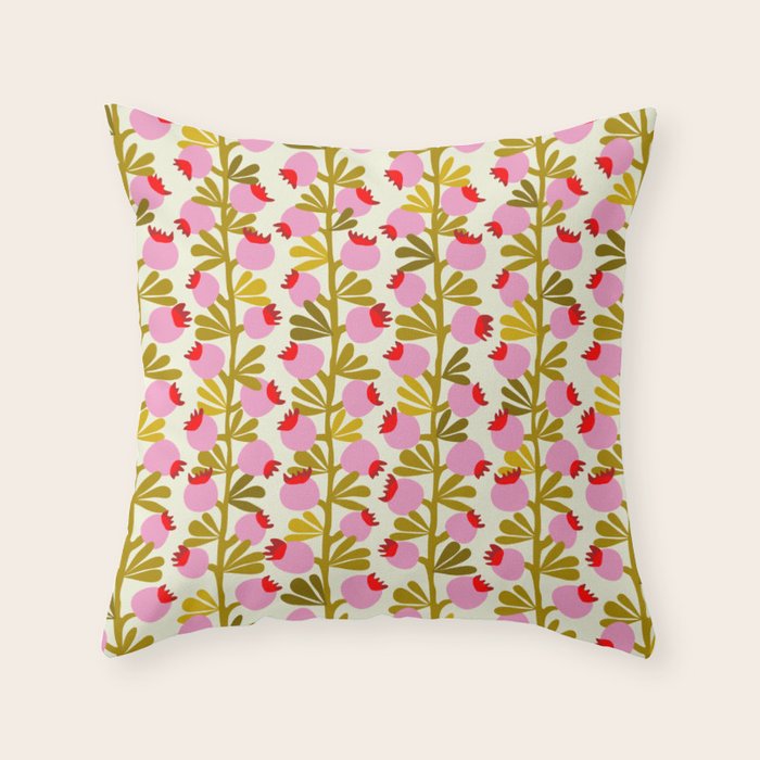 Minimal nordic flower pink with green Throw Pillow Gallery Image 6