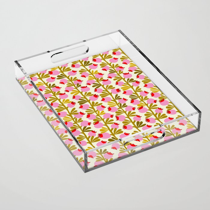 Minimal nordic flower pink with green Acrylic Tray Gallery Image 1