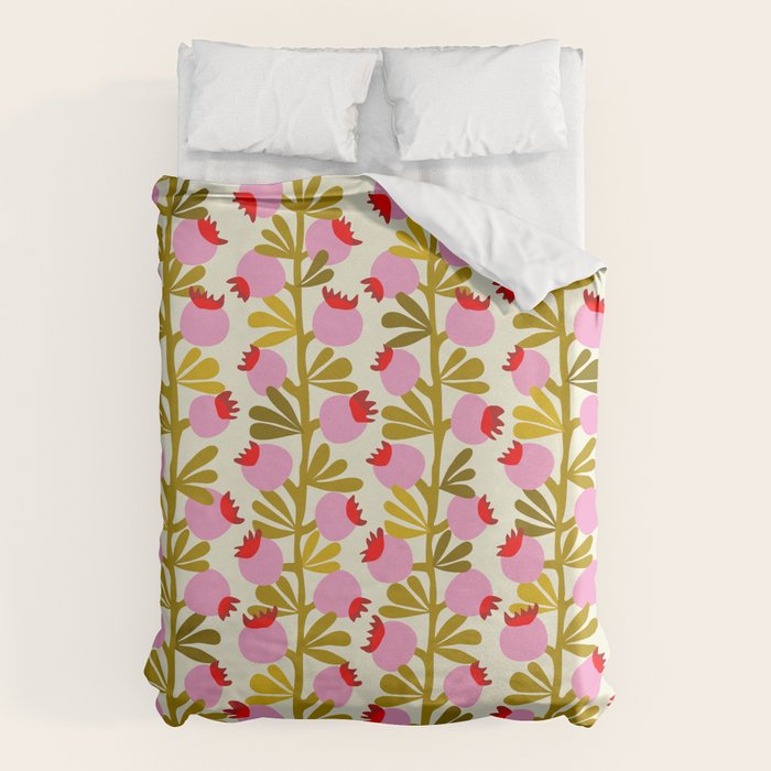 Minimal nordic flower pink with green Duvet Cover Gallery Image 6