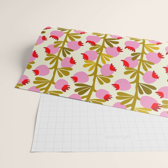 Minimal nordic flower pink with green Wrapping Paper Gallery Image 2