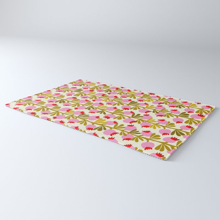 Minimal nordic flower pink with green Rug Gallery Image 3