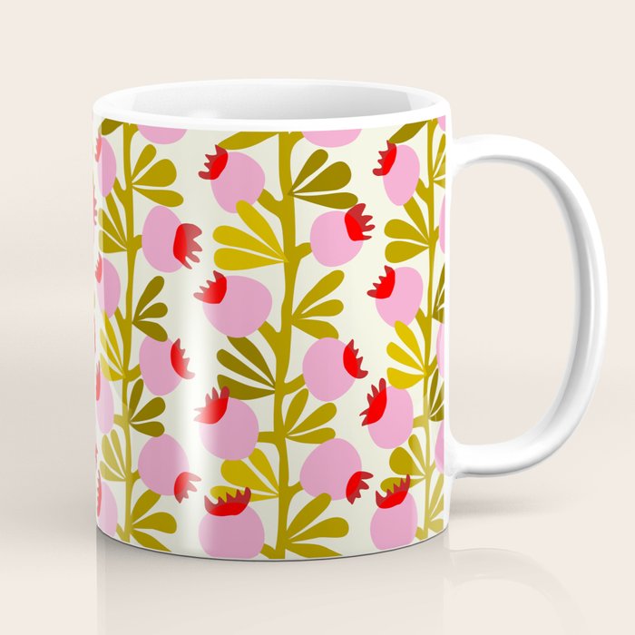 Minimal nordic flower pink with green Coffee Mug Gallery Image 1