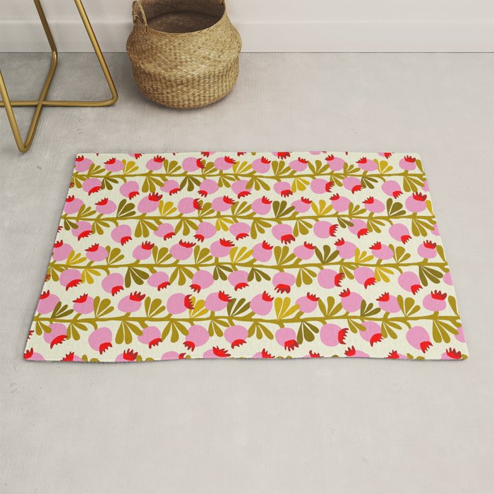 Minimal nordic flower pink with green Rug Gallery Image 1