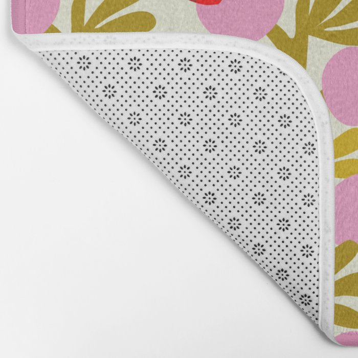 Minimal nordic flower pink with green Bath Mat Gallery Image 2