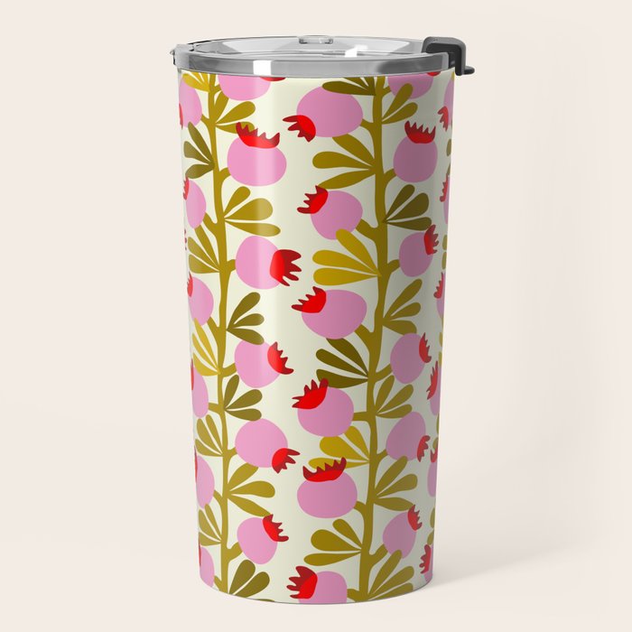 Minimal nordic flower pink with green Travel Mug Gallery Image 2