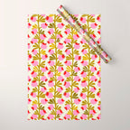 Minimal nordic flower pink with green Wrapping Paper Gallery Image 1