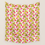 Minimal nordic flower pink with green Wall Tapestry Gallery Image 4