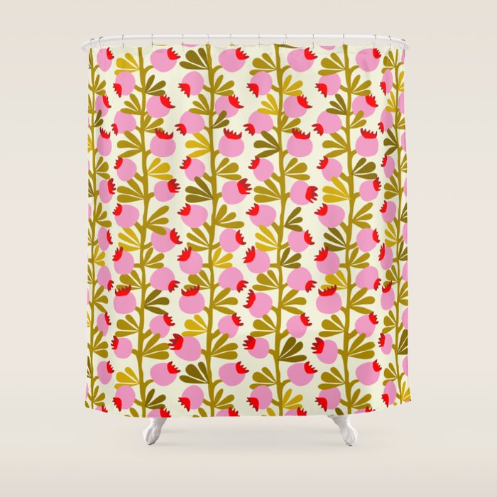 Minimal nordic flower pink with green Shower Curtain Gallery Image 1