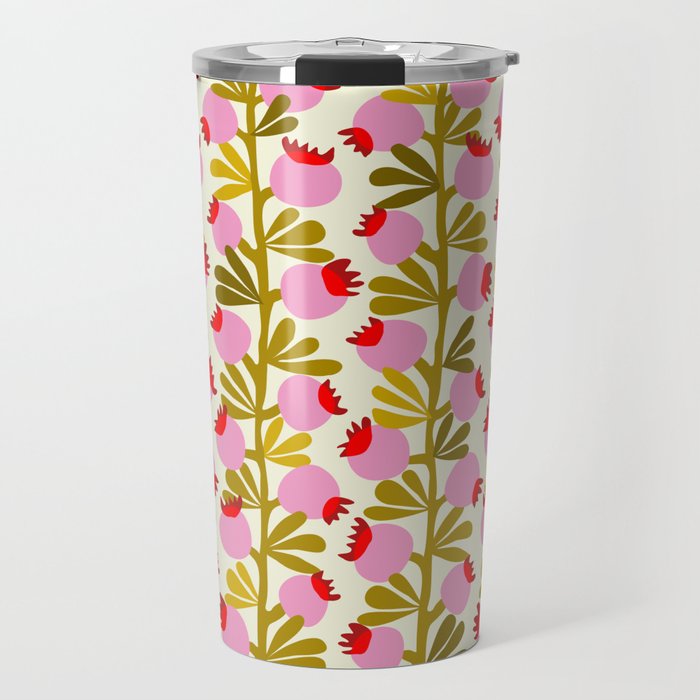 Minimal nordic flower pink with green Travel Mug Gallery Image 1