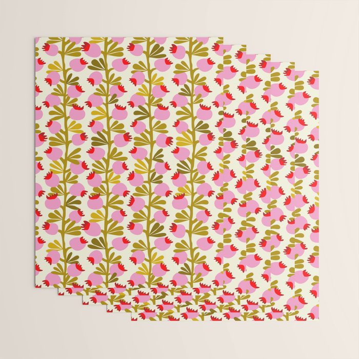 Minimal nordic flower pink with green Wrapping Paper Gallery Image 3