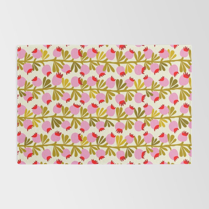 Minimal nordic flower pink with green Rug Gallery Image 2