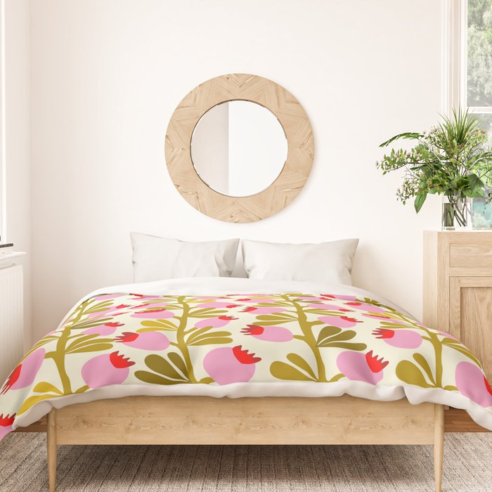 Minimal nordic flower pink with green Duvet Cover Gallery Image 3