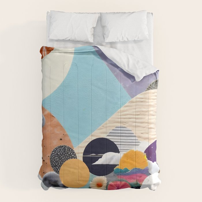 A Fantastic Journey, Graphic Collage Eclectic, Cutout Pop Art Contemporary, Snow Mountain Winter Textures Patterns, Geometric Digital Comforter Gallery Image 1