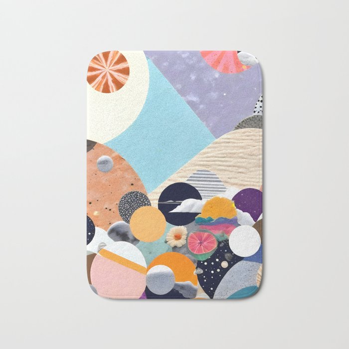 A Fantastic Journey, Graphic Collage Eclectic, Cutout Pop Art Contemporary, Snow Mountain Winter Textures Patterns, Geometric Digital Bath Mat Gallery Image 1