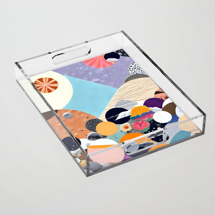 A Fantastic Journey, Graphic Collage Eclectic, Cutout Pop Art Contemporary, Snow Mountain Winter Textures Patterns, Geometric Digital Acrylic Tray Gallery Image 1