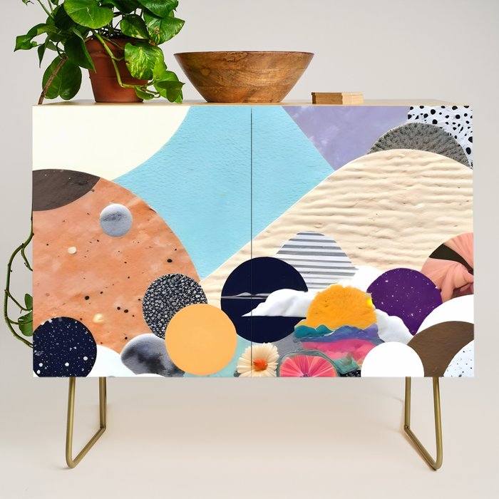 A Fantastic Journey, Graphic Collage Eclectic, Cutout Pop Art Contemporary, Snow Mountain Winter Textures Patterns, Geometric Digital Credenza Gallery Image 1