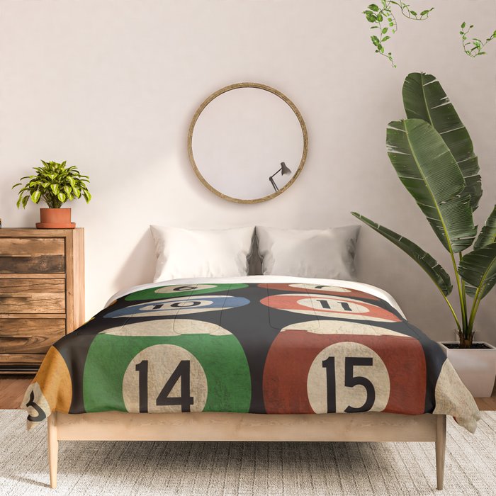 Billiards balls colorful man cave game room numerals art Comforter Gallery Image 3