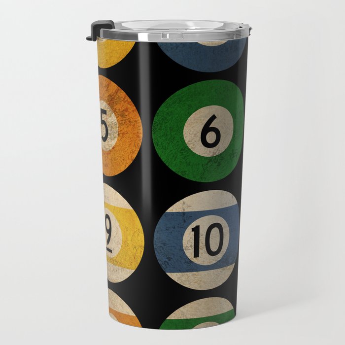 Billiards balls colorful man cave game room numerals art Travel Mug Gallery Image 3