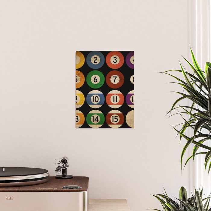 Billiards balls colorful man cave game room numerals art Poster Gallery Image 2