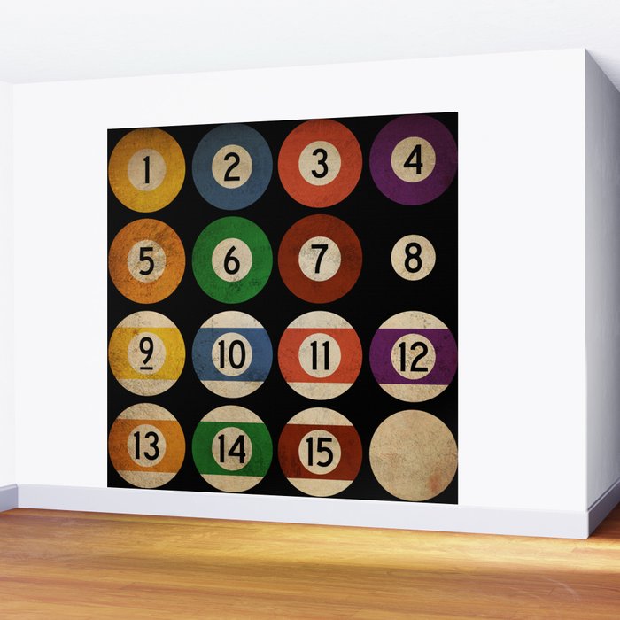 Billiards balls colorful man cave game room numerals art Wall Mural Gallery Image 2