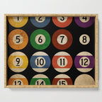 Billiards balls colorful man cave game room numerals art Serving Tray Gallery Image 1
