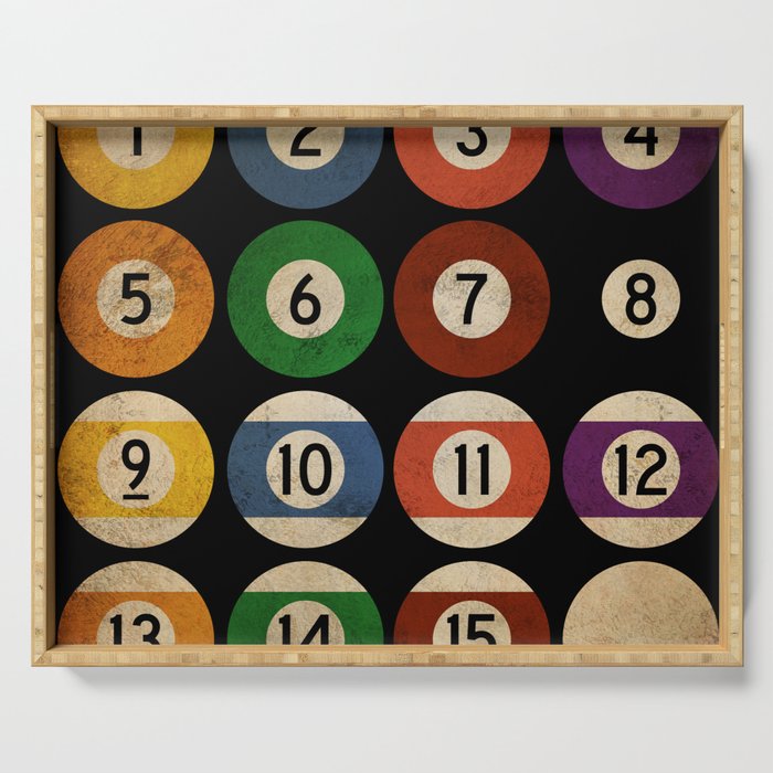 Billiards balls colorful man cave game room numerals art Serving Tray Gallery Image 1
