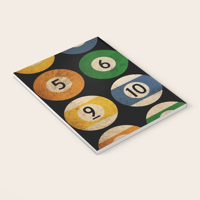 Billiards balls colorful man cave game room numerals art Notebook Gallery Image 3