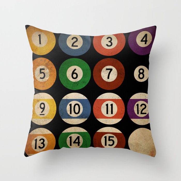 Billiards balls colorful man cave game room numerals art Throw Pillow Gallery Image 6