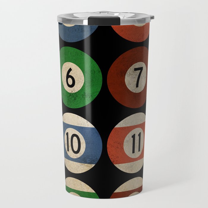 Billiards balls colorful man cave game room numerals art Travel Mug Gallery Image 1