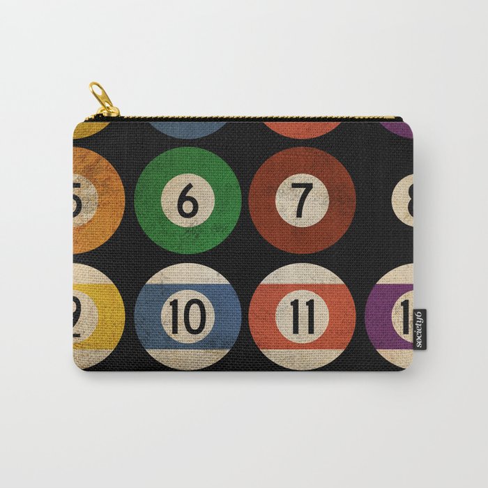 Billiards balls colorful man cave game room numerals art Carry All Pouch Gallery Image 1