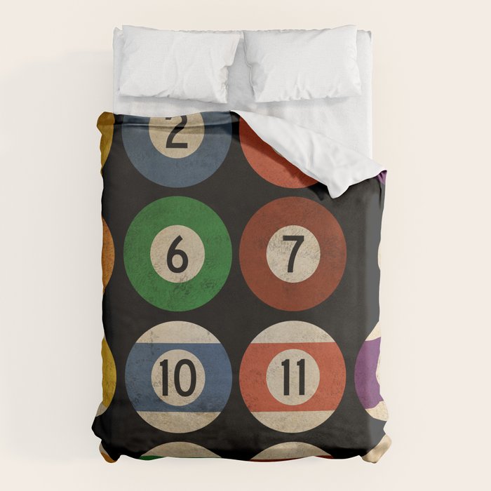Billiards balls colorful man cave game room numerals art Duvet Cover Gallery Image 6